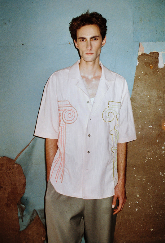GUAYABERA LINO MATEO ROSA BORDADOS