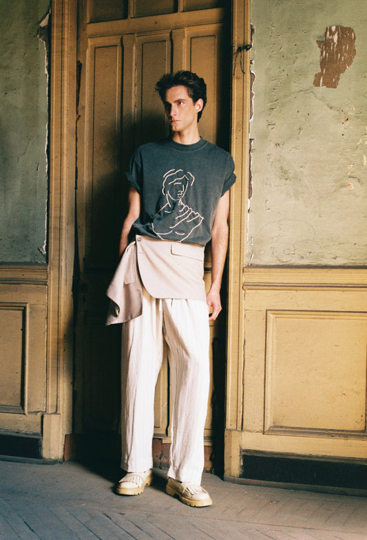 POLERA SEBASTIANA GRIS BUSTO BORDADO