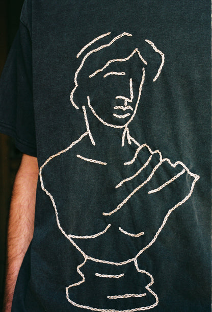 POLERA SEBASTIANA GRIS BUSTO BORDADO