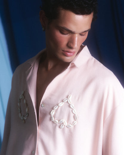 CAMISA  GUAYABERA LINO ROSA APLICACIONES DE MAR -MATEO