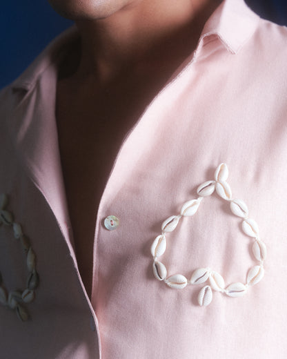 CAMISA  GUAYABERA LINO ROSA APLICACIONES DE MAR -MATEO