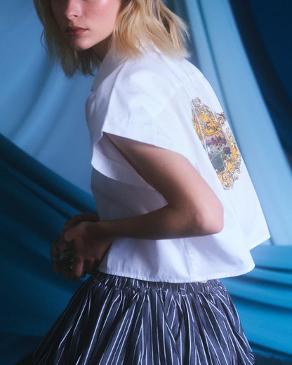 CAMISA CROP TOP ALGODÓN  BLANCA ESTAMPADO  ESPALDA