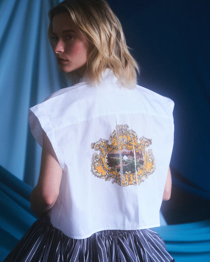 CAMISA CROP TOP ALGODÓN  BLANCA ESTAMPADO  ESPALDA