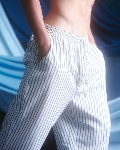 PANTALÓN UNISEX LINO BLANCO RALLADO- BARREL.