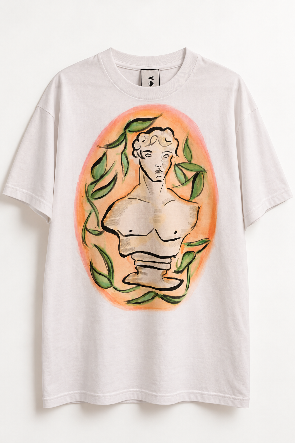 POLERA SEBASTIANA BLANCA-  BUSTO ACUARELA A MANO
