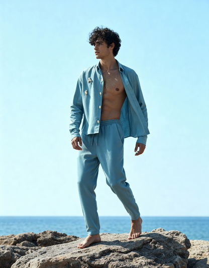 CAMISA  LINO TURQUESA CROP TOP -CAYETANA.