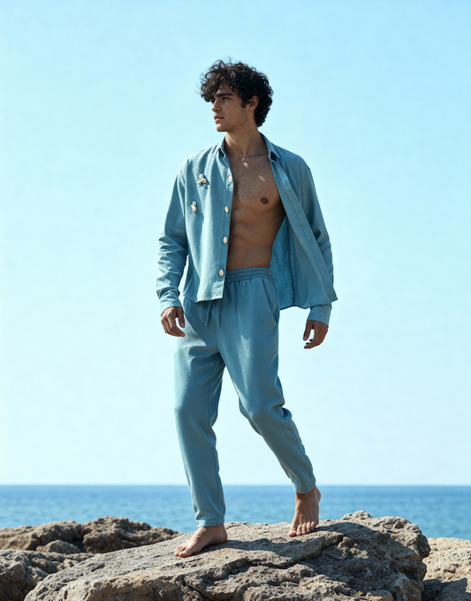 CAMISA  LINO TURQUESA CROP TOP -CAYETANA.