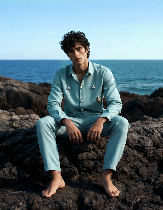 CAMISA  LINO TURQUESA CROP TOP -CAYETANA.