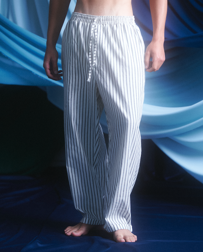 PANTALÓN UNISEX LINO BLANCO RALLADO- BARREL.