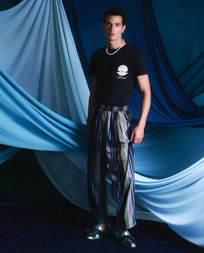 PANTALÓN UNISEX SEDA NEGRO RALLADO CONJUNTO BARREL