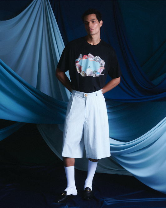 POLERA ALGODON NEGRA UNISEX  CONCHAS- SEBASTIANA