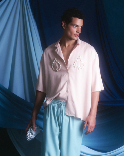 CAMISA  GUAYABERA LINO ROSA APLICACIONES DE MAR -MATEO