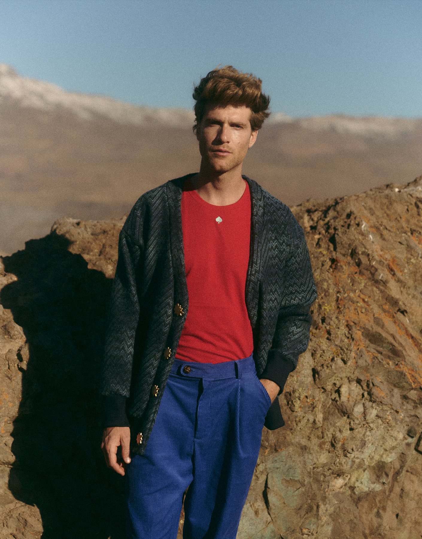 CARDIGAN PAÑO DE LANA AZUL ESTRELLADO UNISEX- TEO