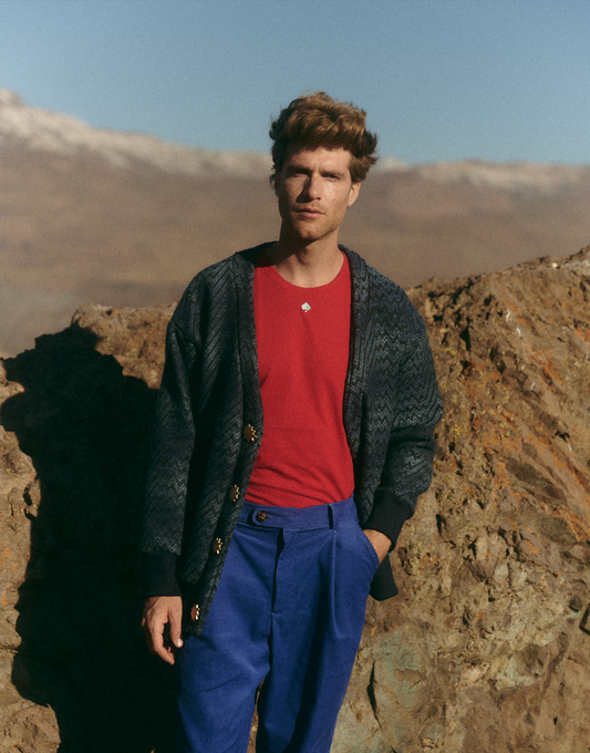 CARDIGAN PAÑO DE LANA AZUL ESTRELLADO UNISEX- TEO