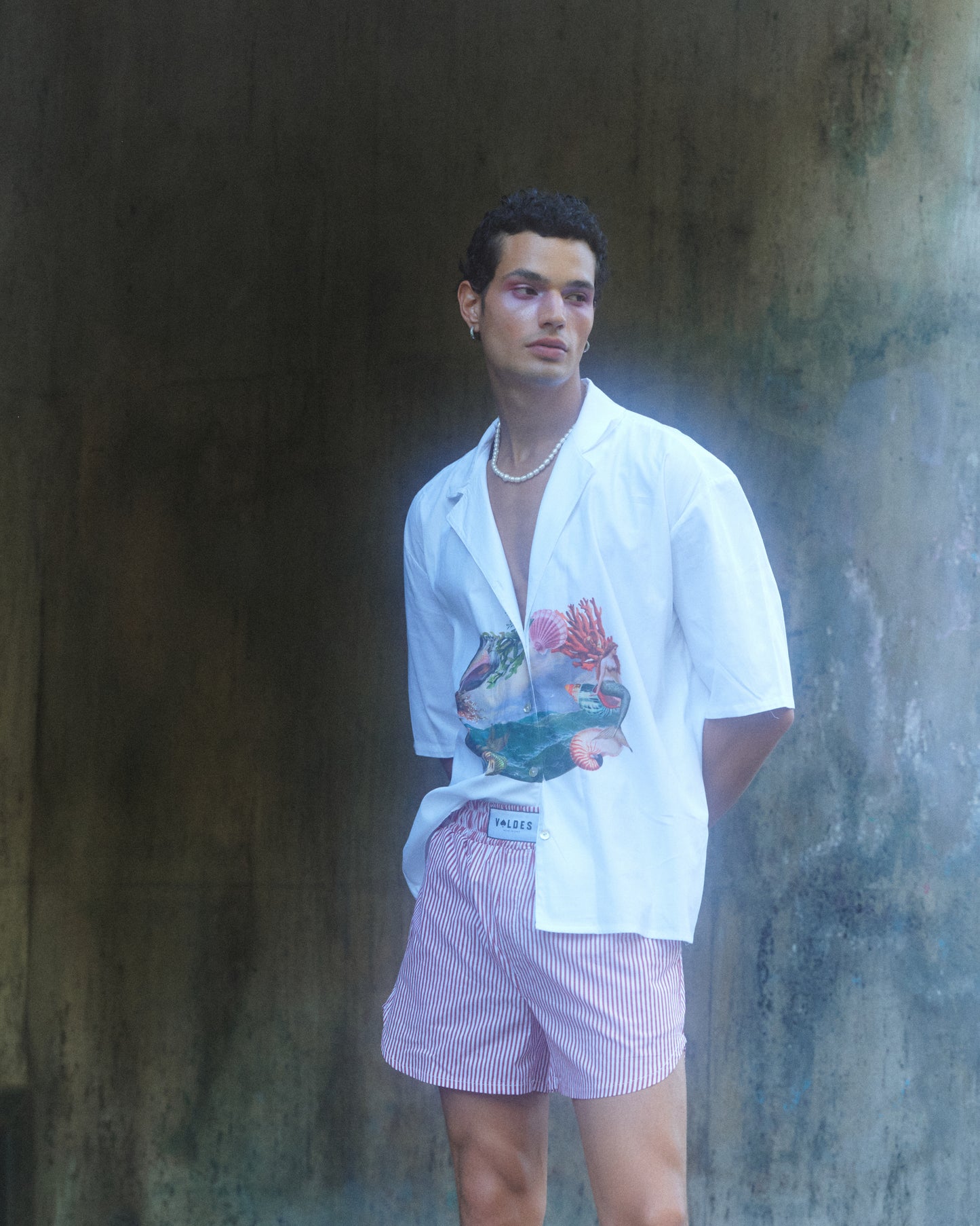 CAMISA  GUAYABERA ALGODÓN  BLACO PRINT  SIRENA-MATEO