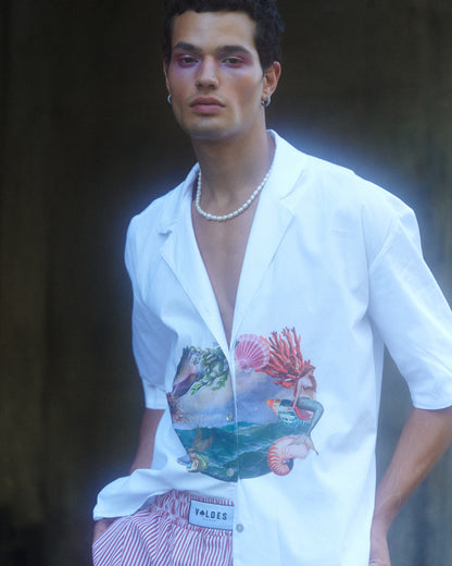 CAMISA  GUAYABERA ALGODÓN  BLACO PRINT  SIRENA-MATEO