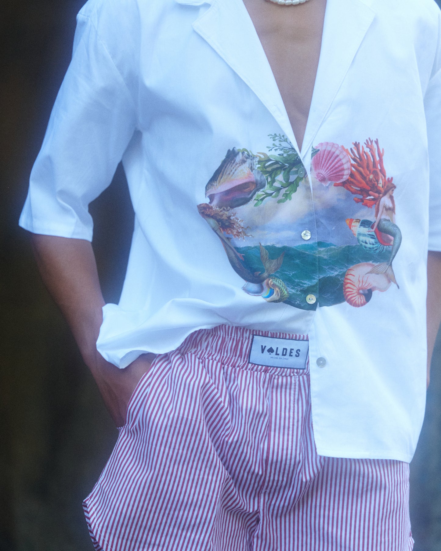 CAMISA  GUAYABERA ALGODÓN  BLACO PRINT  SIRENA-MATEO