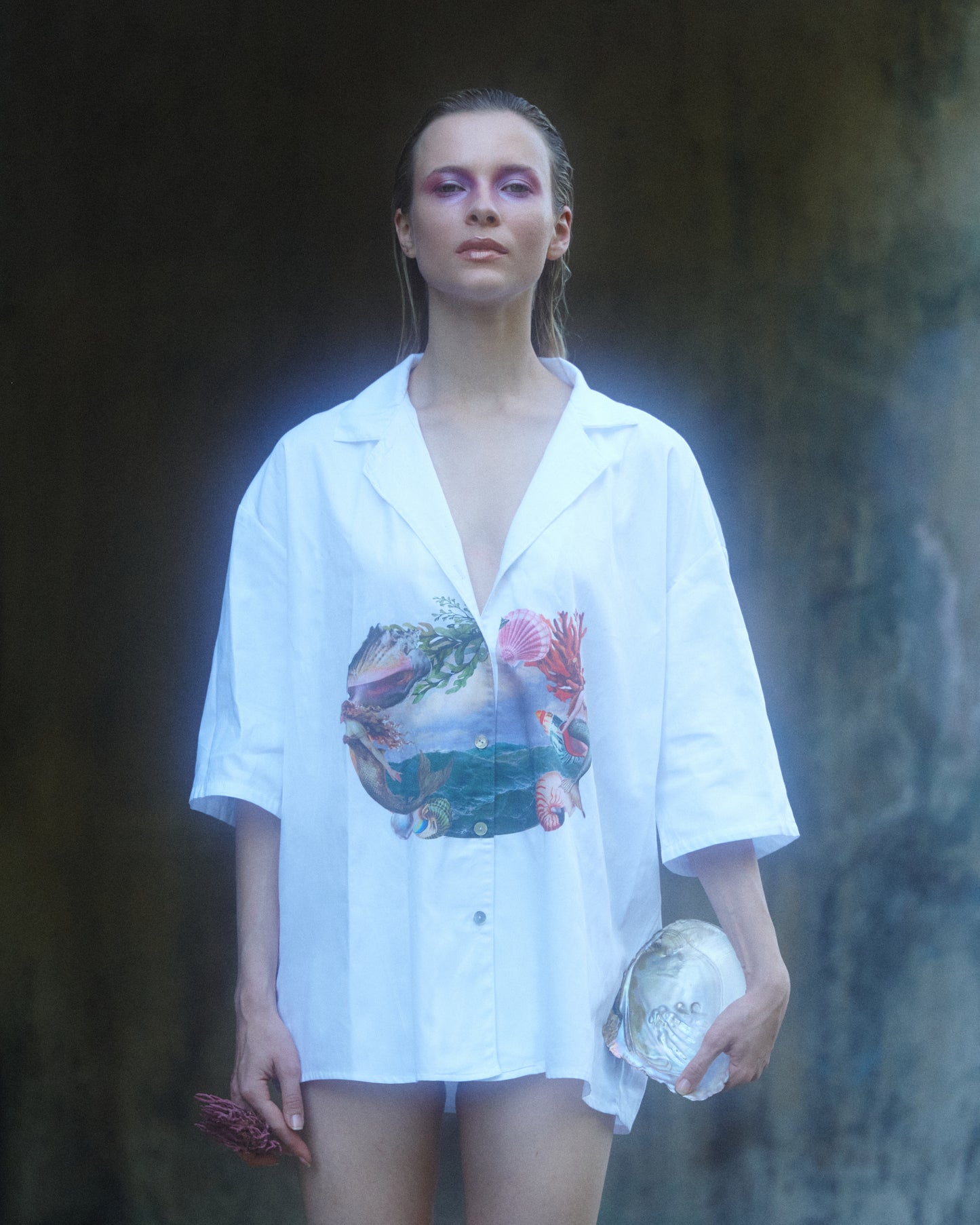 CAMISA  GUAYABERA ALGODÓN  BLACO PRINT  SIRENA-MATEO