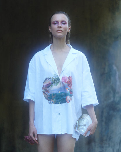 CAMISA  GUAYABERA ALGODÓN  BLACO PRINT  SIRENA-MATEO