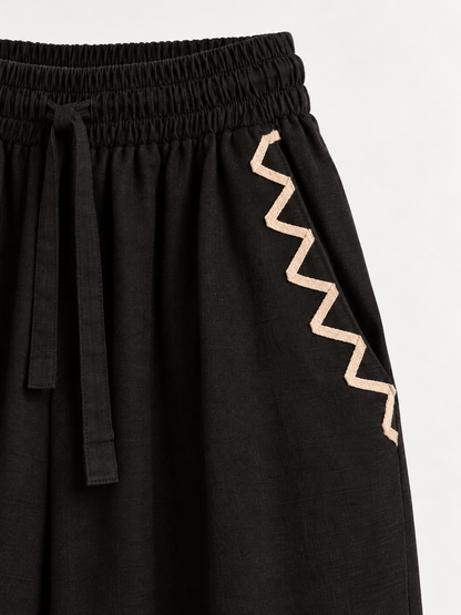 PANTALÓN NEGRO LINO - BORDADO