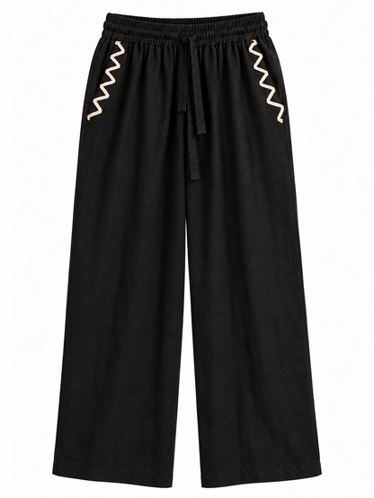 PANTALÓN NEGRO LINO - BORDADO