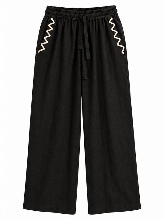 PANTALÓN NEGRO LINO - BORDADO