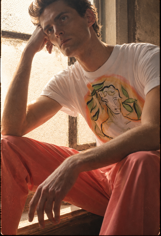 POLERA SEBASTIANA BLANCA-  BUSTO ACUARELA A MANO