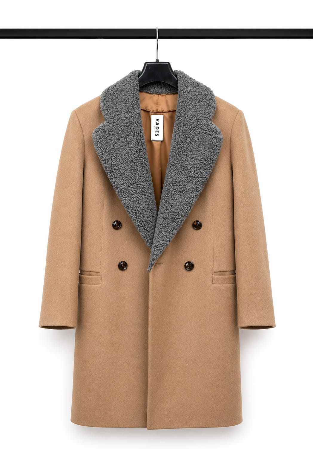 ABRIGO PAÑO LANA CAMEL CUELLO NUDE- ISIDORO